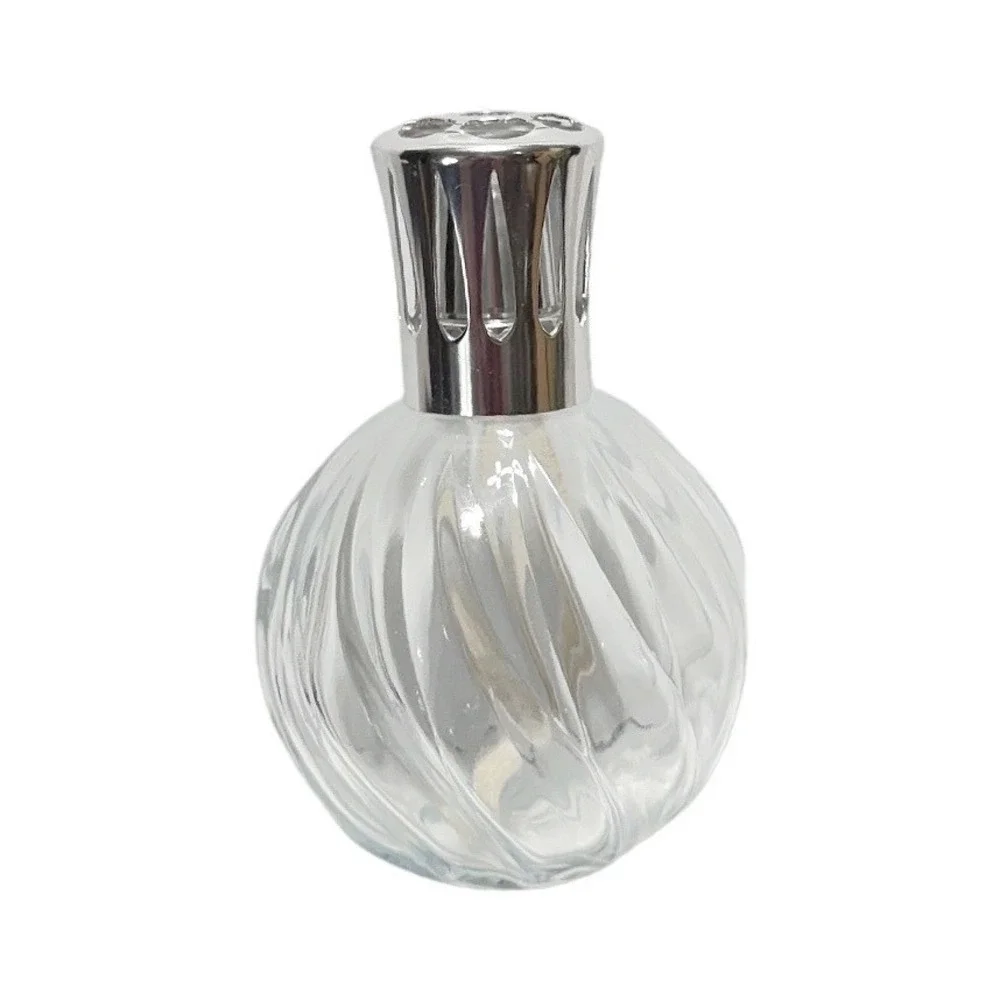 LAMPE BERGER Swirl Ribbed Clear Glass Oil Burner Lamp w/Wick Cap & Crown France - Picture 1 of 11